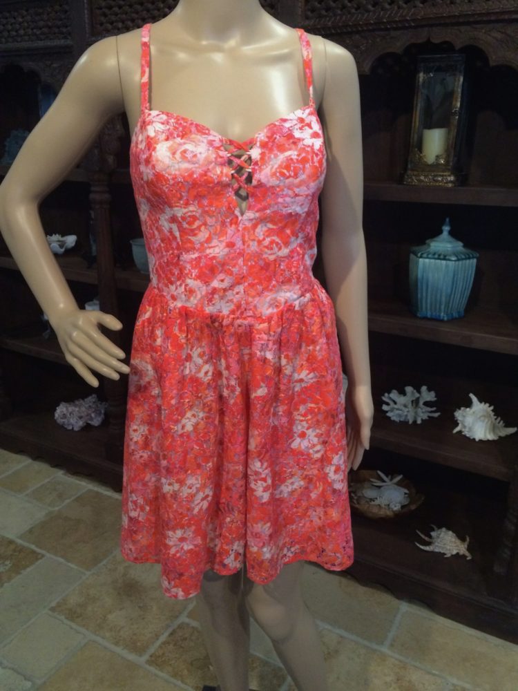 guess floral dress with lace Red Floral Guipure Lace Tiered Maxi Dress - All Dresses main image 1