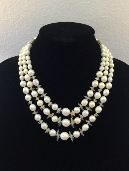 60002 B1 VJN 3 Strand Faux Pearl Necklace Accented with Aurora Borealis ...
