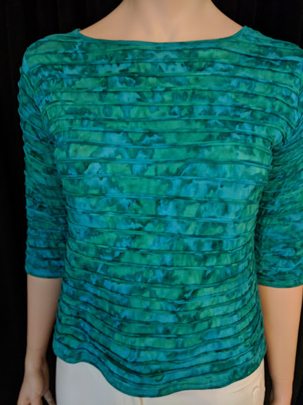 8028 B3 SST Ocean Blue/Green Top With 3/4 Length Sleeves By Dunia Size L - Image 3